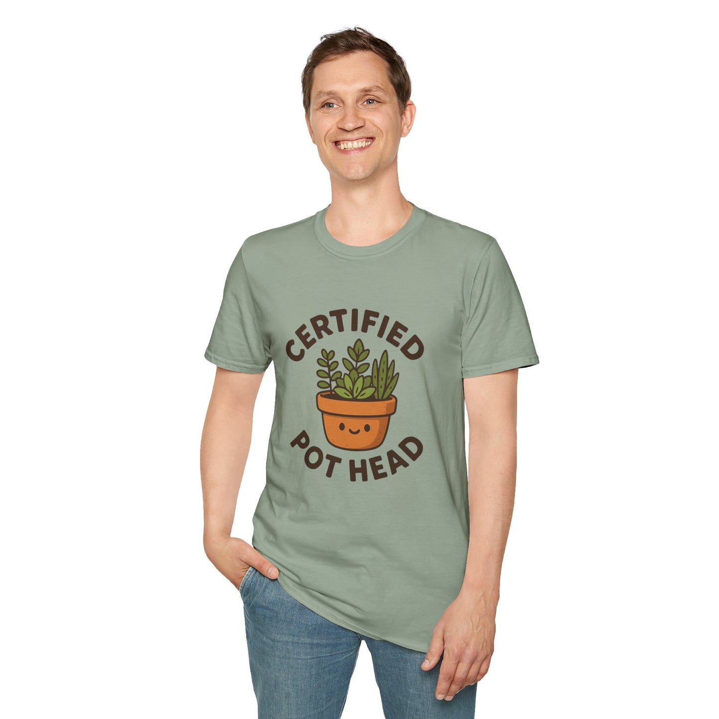 Certified Pot Head Unisex Softstyle T-Shirt, Plant Lover Gift, Funny Tee, Gardening Apparel, Botanical Humor Shirt, Perfect for Housewarming